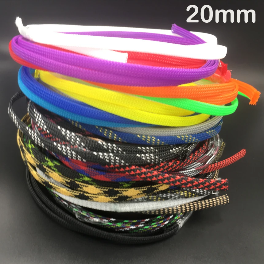 

20mm White Green Red Orange High Density Mesh Guard RC Car Expandable Nylon Snakeskin Braid PET Protect Sheath Wire Cable Sleeve