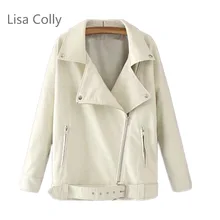 Lisa Colly, новинка, Женская мотоциклетная куртка из искусственной кожи, пальто для женщин, осенне-зимнее пальто, пальто из искусственной кожи, верхняя одежда