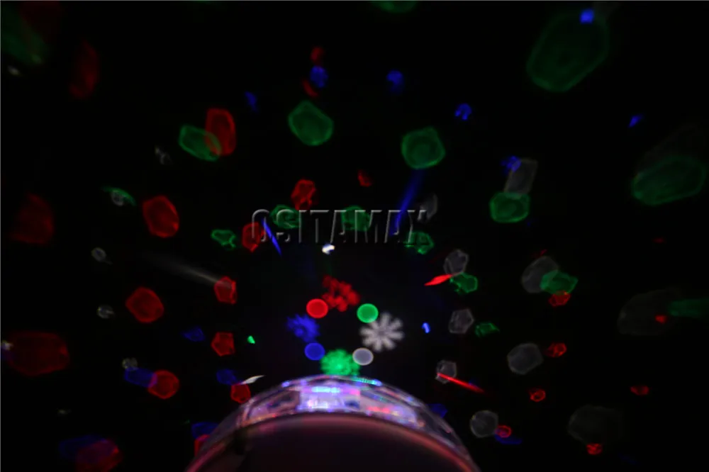 Магический сценический диско-шар света RGBW Красочный светодиодный 8x3w Gobo эффект Освещение вращение звук активный стробоскоп вечерние DJ Дискотека