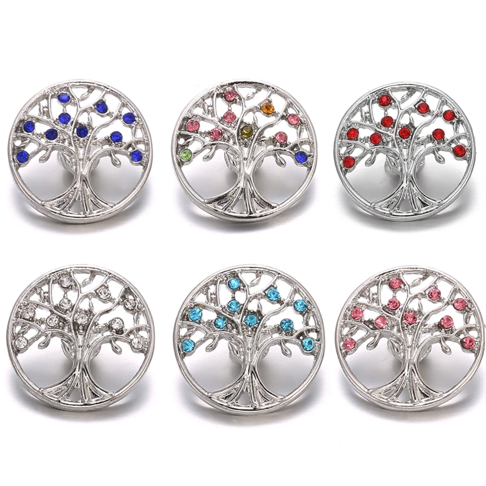 

6pcs/lot 2019 New Snap Jewelry Rhinestone Metal Tree of Life Snap Button Fit Snap Bracelet for Women Tree Jewelry