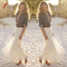 Feitong Женские винтажные кружевные двухслойный гофрированый женские длинные юбки летние элегантные пляжные макси юбки Эластичная Высокая юбка на талии