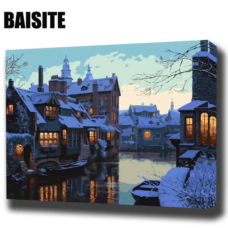 

BAISITE DIY Framed Oil Painting By Numbers Landscape Pictures Canvas Painting For Living Room Wall Art Home Decor E839