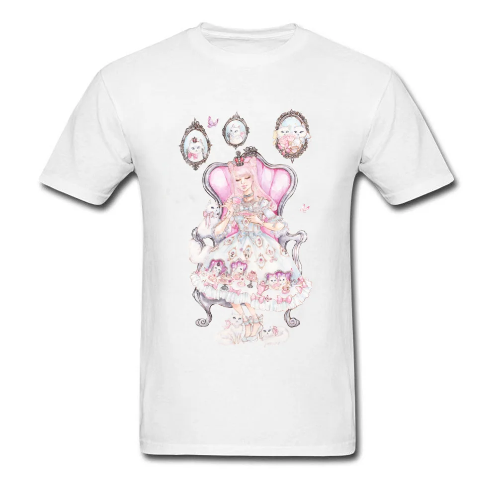 Cats Tea Party 100% Cotton Tees for Men Casual T-Shirt Birthday Funky Round Neck Tee Shirt Short Sleeve Free Shipping Cats Tea Party white