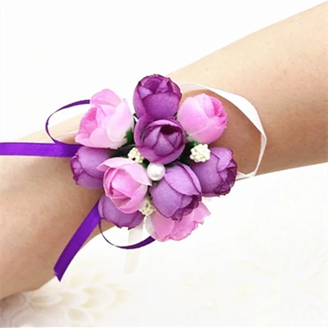 Подарок для подружки невесты, временные наклейки для невесты/Искусственные цветы на запястье, свадебные сувениры и подарки для гостей, индивидуальный подарок - Цвет: 1pc purple
