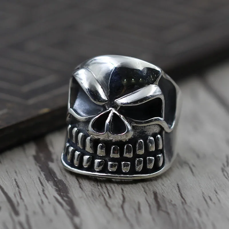 Sterling Silver Ring man skull ring opening domineering personality to create 925 vintage old silver jewelry Sterling Silver Ring man skull ring opening domineering personality to create 925 vintage old silver jewelry