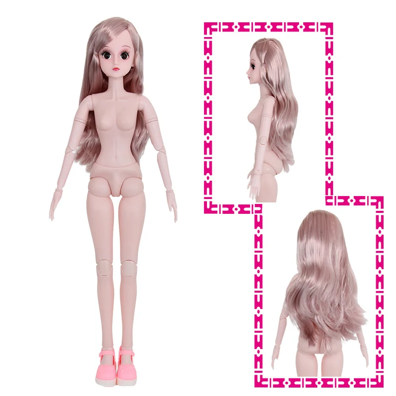 

1/3 60cm Long Eyelashes Doll 20 Moveable Joints Naked Body 3D Real Eyes Female Figure Body Straight Hair DIY Dolls For Kids