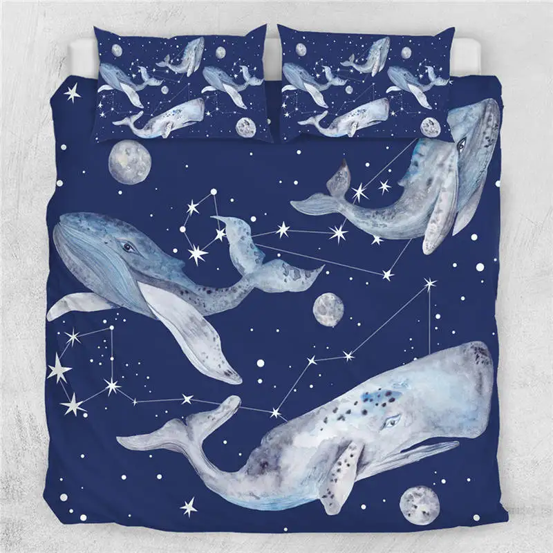 BeddingOutlet Whale Bedding Set Sea Animals Comforter Cover Universe Watercolor Home Textiles Constellation Stars Bed Set 3pcs - Цвет: 1