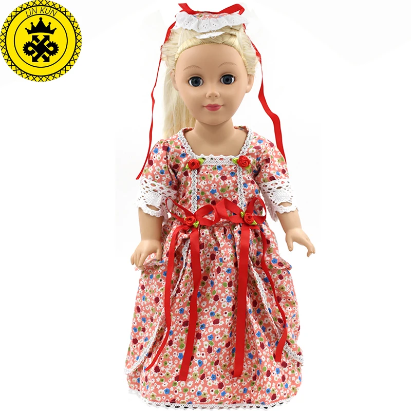 Fille poupée vêtements élégant couleur fleur imprimer longue robe poupée vêtements pour 18 pouces fille poupée meilleur cadeau 5 couleurs D-2