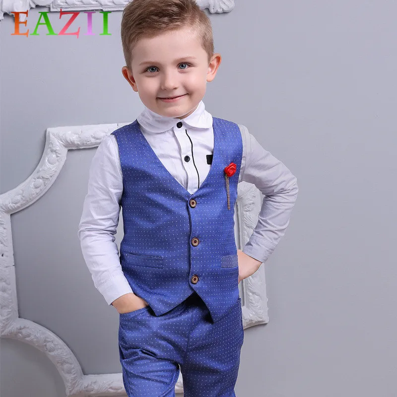 

EAZII Boys Suits Blazers Clothes Suits For Wedding Formal Party Striped Baby Vest Shirt Pants Kids Boy Outerwear Clothing Set
