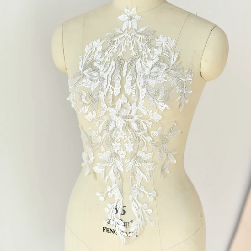 

High-quality White Embroidered Sub-gold Embroidery Lace Patches Wedding Dress Decor Sewing Accessories Applique Patch Flower