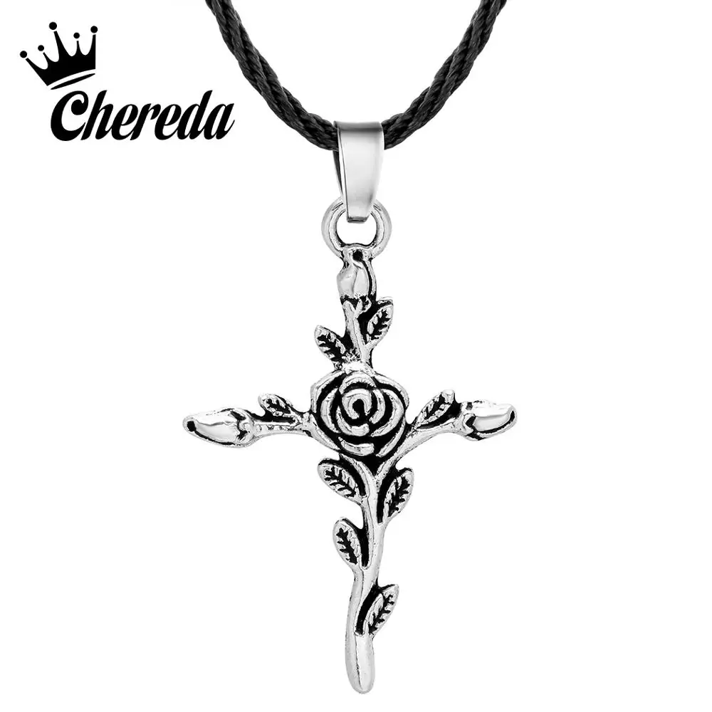 

Chereda Cross Flower Antique Silver Necklace for Women Men Classic Rope Chain Necklaces Party Engagement Jewelry