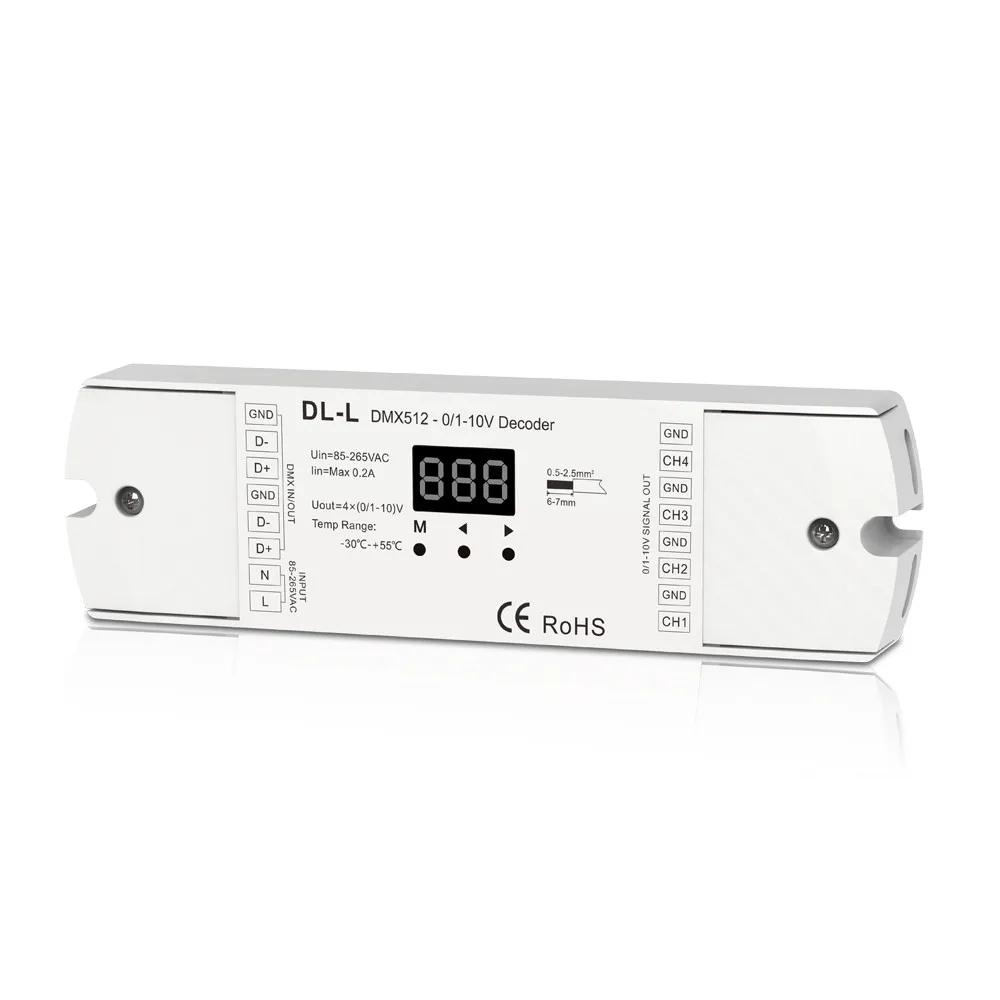 DMX512 для 4CH Выход 0-10В декодер; DC5-24V вход; DMX512 входного сигнала; 0-10 V Выходной сигнал