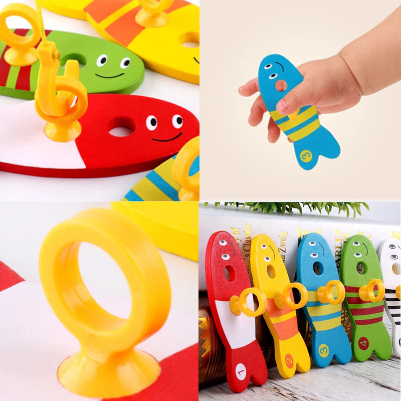 8Pcs/set Wooden Montessori Educational Colorful Fishing Digital Column Kids Toy 