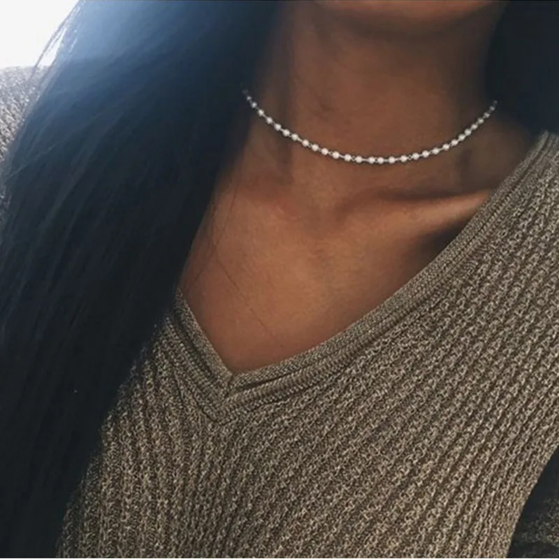 

Fashion Charm Simulated-pearl Choker Neckalce For Women Silver Gold Color Engagement Colar Necklace Jewelry Bijoux Accessories