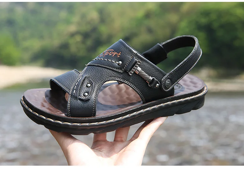 Мужские сандалии Летняя обувь пояса из натуральной кожи удобные обувь для пляжного отдыха человек slip on Sandalias