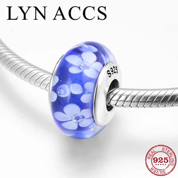 

Silver 925 Bohemian petals Flower Blue Murano Glass Beads Fit Original Pandora Bracelet Charms Fine European Jewelry Making