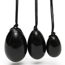 3PCS/set Black Obsidian Crystal Eggs With Rope Natural Black Obsidian Yoni Egg Massager Ball for Exercise Health Care Tool