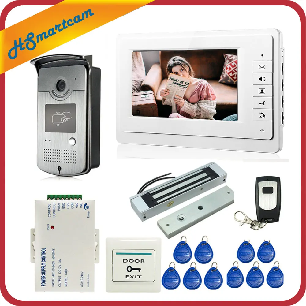 Wired 7 inch Video Door Phone Intercom Entry System 1 Monitor + 1 RFID Access HD Camera + Electric Magnetic Lock Access Control Wired 7 inch Video Door Phone Intercom Entry System 1 Monitor + 1 RFID Access HD Camera + Electric Magnetic Lock Access Control