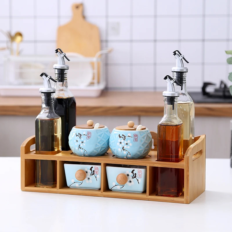 Приправа коробка бак керамический стеклянный ящик соляная банка бамбуковая подставка резервуар для масла банки специи ящик для хранения м... Приправа коробка бак керамический стеклянный ящик соляная банка бамбуковая подставка резервуар для масла банки специи ящик для хранения м...