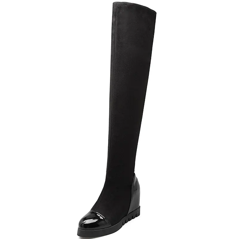 

Black Brown Red New Hot Winter Heels Knee High Boots Warm Cotton Padded Shoes Women High Wedges Suede Leather Snow Boots XD108