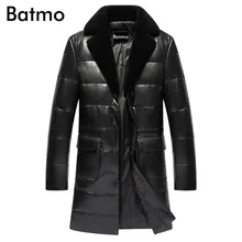 Batmo Новое поступление зимнее шерстяное пальто высокого качества с воротником из натуральной кожи толстое пуховое длинное пальто для мужчин, мужское зимнее пальто