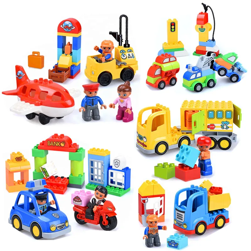 Diy занятый город сцена грузовики самолет строительные блоки детские игрушки для детей совместимы с Duploed Образовательные Кирпичи подарок для детей