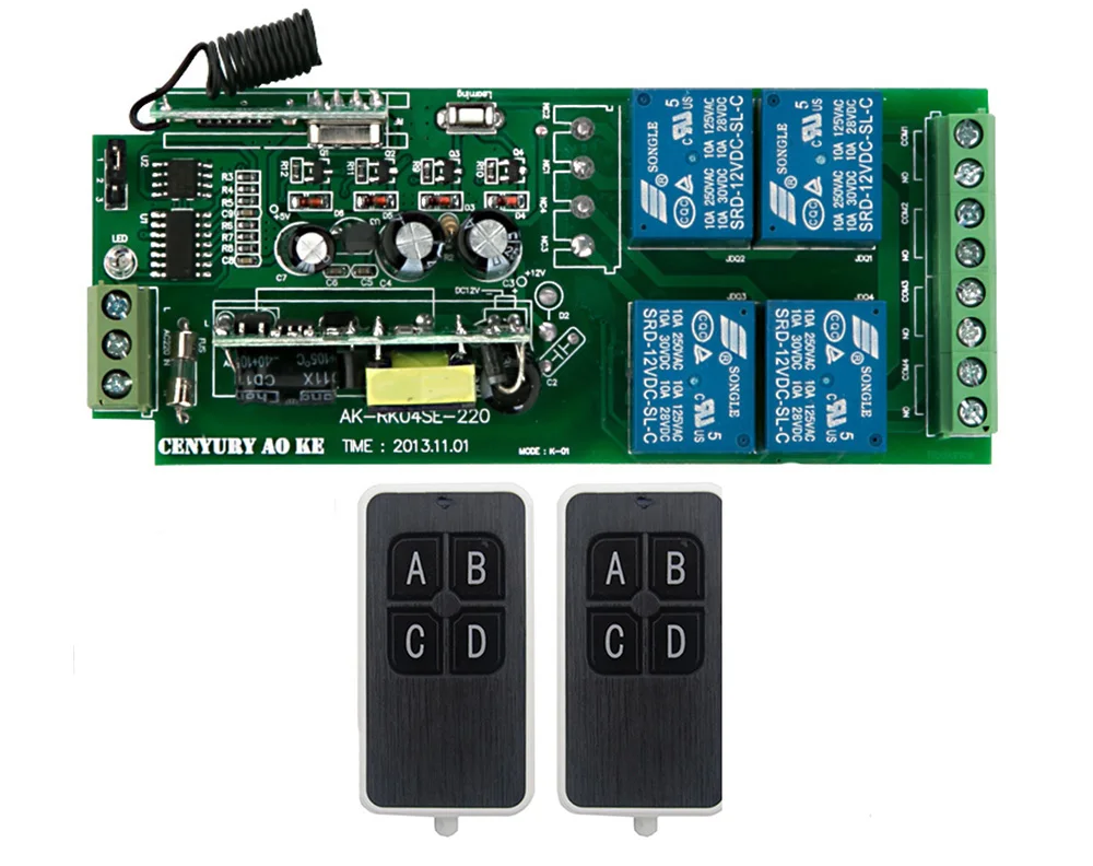 

AC85V 110V 220V 250V 4CH RF Wireless Remote Control Switch System 2 transmitter & 1receiver relay Receiver Smart Home Switch
