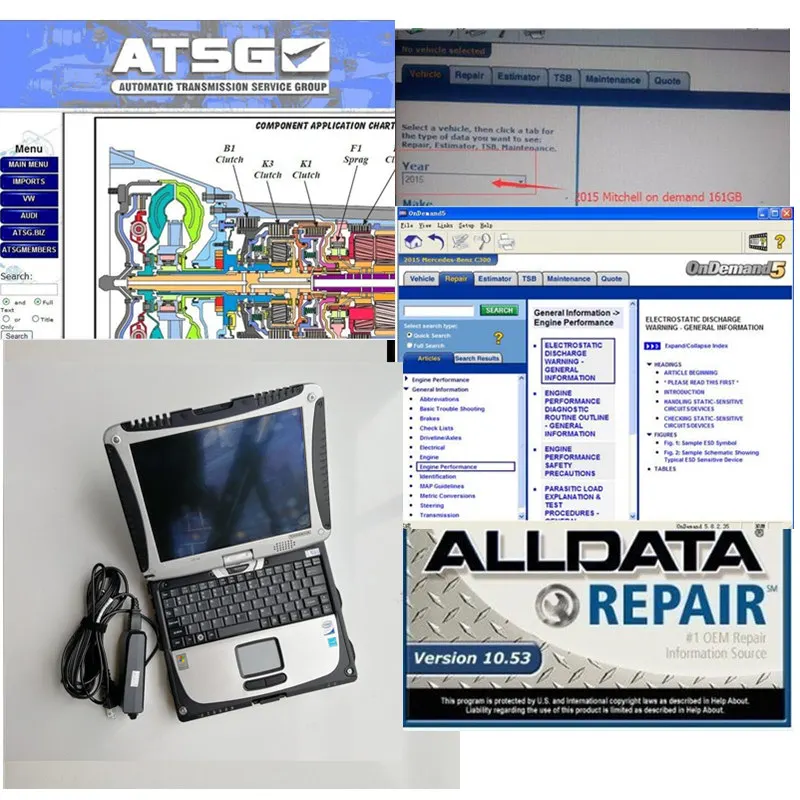 Alldata 10,53 М. itchell ondemand ATSG 2012 установлен хорошо на б/у ноутбук Toughbook CF-19 4G с 1 TB внутренний HDD жесткий диск