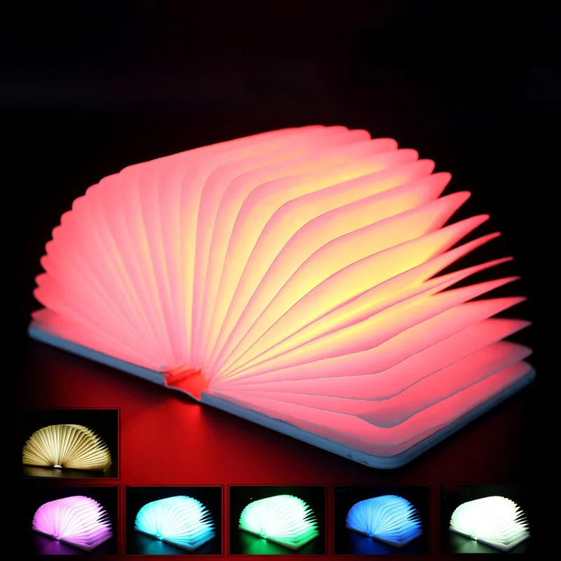 

USB Rechargeable night light Led 7 colors changeable Book Shape Light Portable Book lamp for kids bedroom decorations