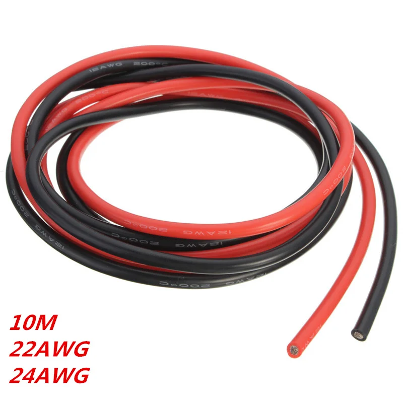 

10M Two Wires 22/24AWG Silicone Wire SR Wire Flexible Stranded Copper Electrical Cables 5M black+5M red
