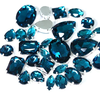 

Hot!! Peacock Blue Glass Strass Crystal Sew On Rhinestones With Claw Flatback Sew On Claw Rhinestones For Wedding Dress Y3502