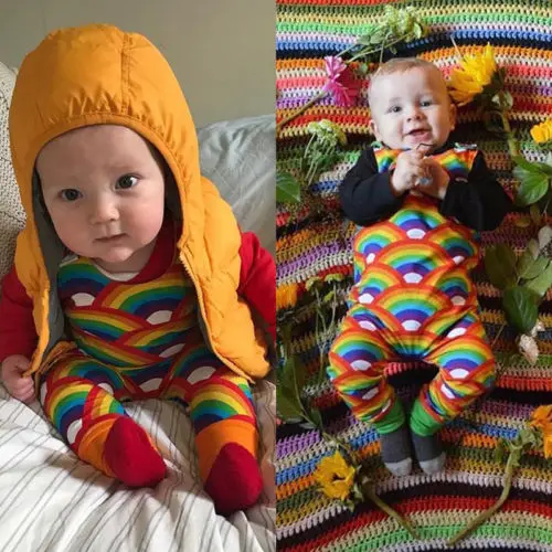 الوليد الرضع طفل رضيع فتاة قوس قزح رومبير Sunsuit طفل الفتيات الاطفال أكمام سراويل قطنية بذلة الصيف عموما الملابس