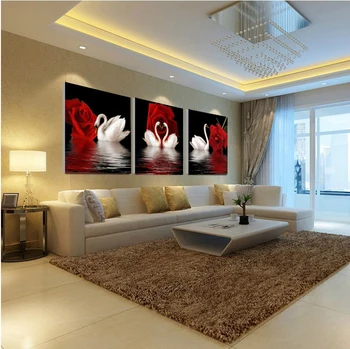 

3pcs(no frame)Art rose pictures canvas oil painting poster living room on modular paintings on the wall swan wall pictures