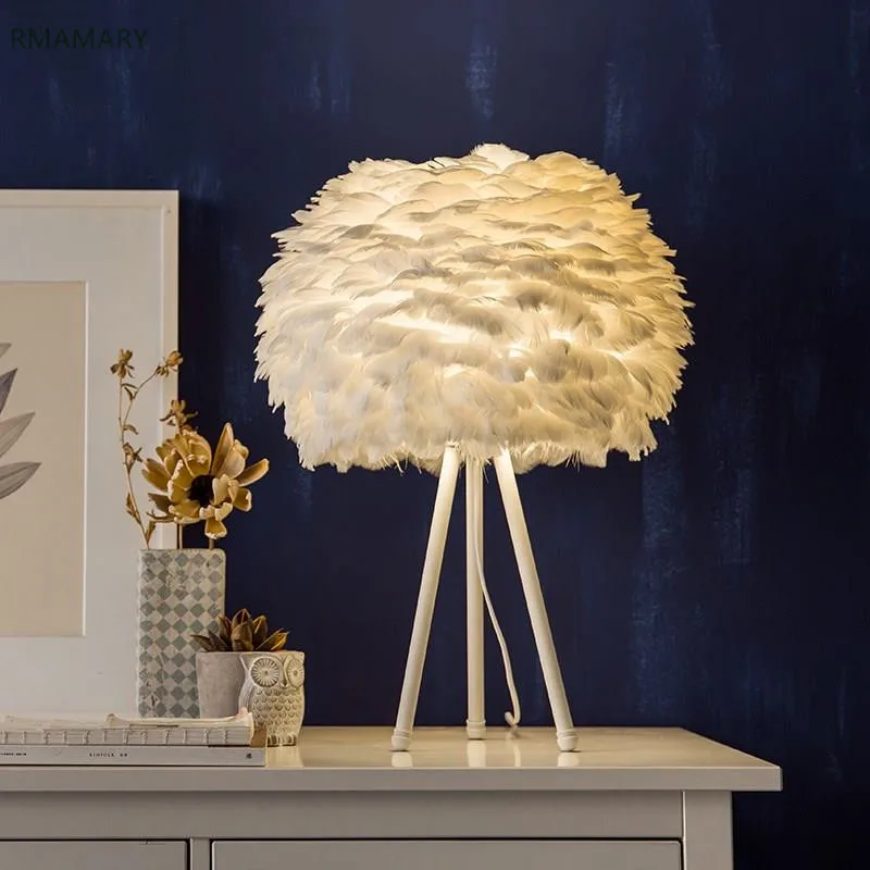 white feather bedside lamp