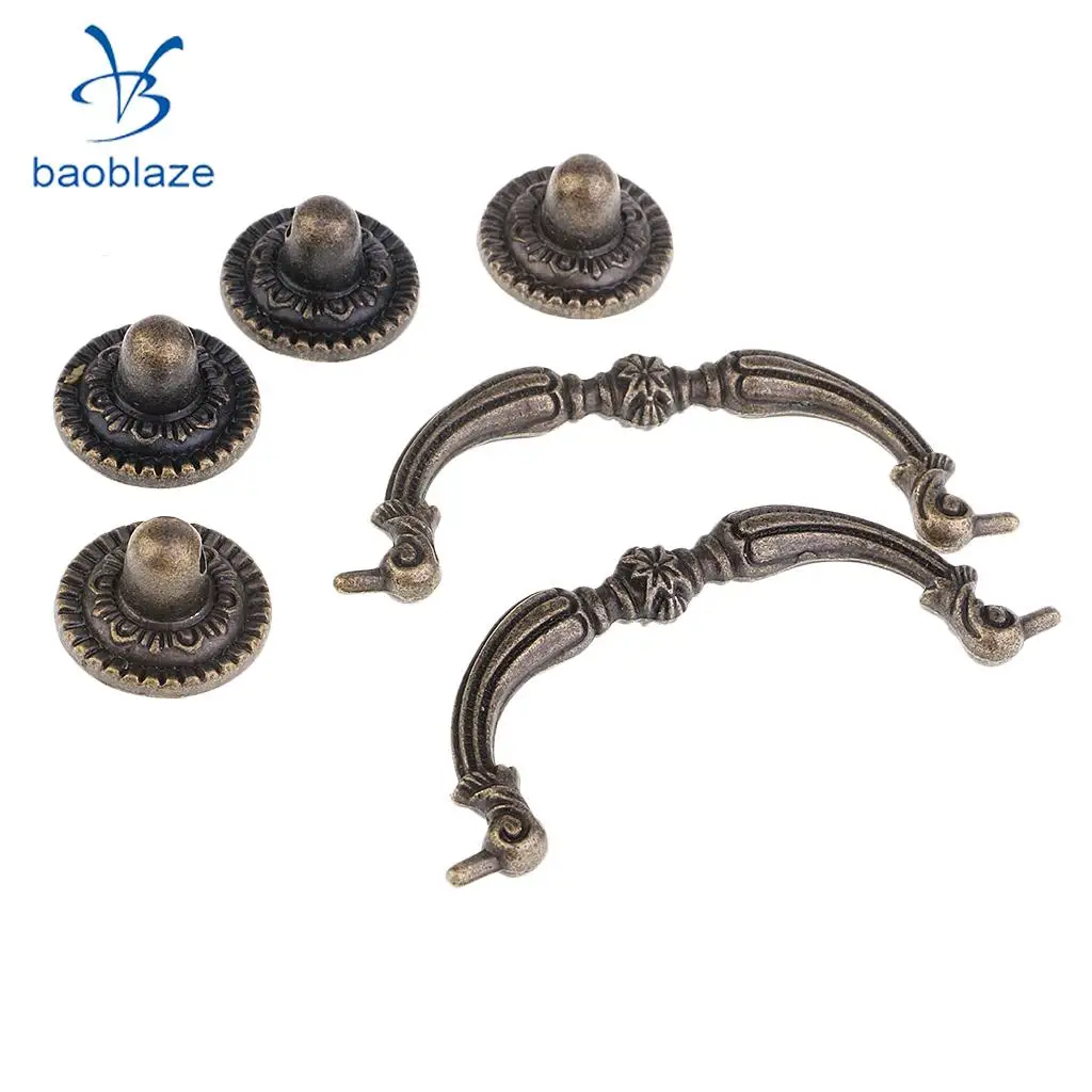 2Pcs/set Antique Metal Pattern Handles Knobs For Drawer Wooden Jewelry Box Furniture Hardware Bronze Handle Cabinet Pulls