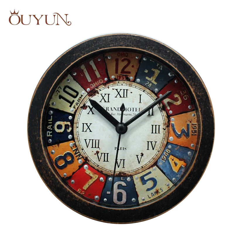 Ouyun Yaratici Boyama Masaustu Saat Retro Avrupa Demir Dairesel