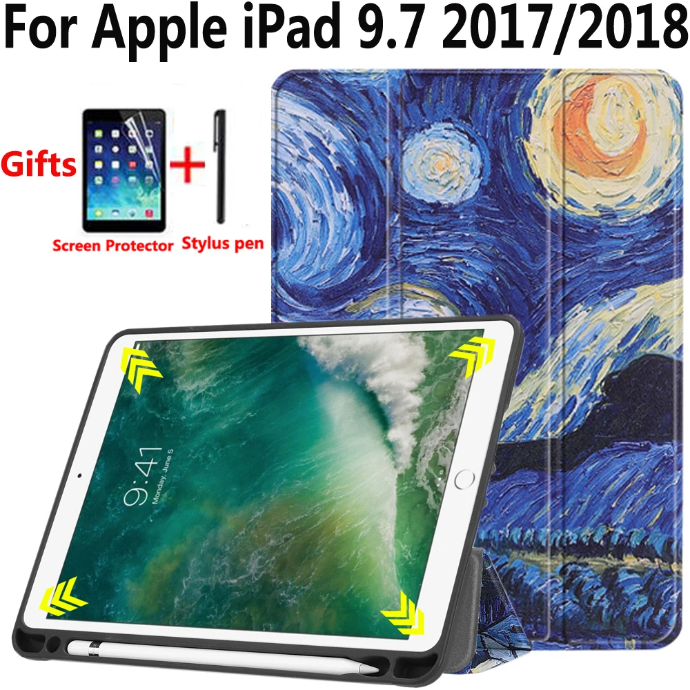 Для Apple iPad 9,7 2017/2018 5th/6th поколения Чехол с карандашом держатель Fold Smart Sleep Wake чехол для iPad Air 1/Air 2 9,7 Pro
