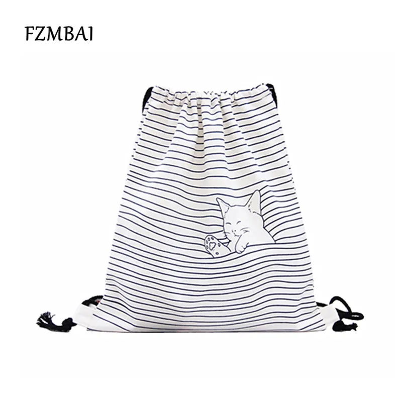 

FZMBAI Fresh Style Students Canvas Backpacks Female All-match Drawstring Double Shoulder Bags