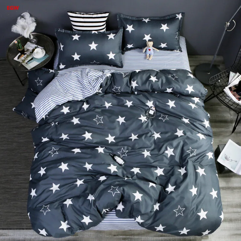 Home Textile Grey Star Bedding Set Geometric Printed King Full