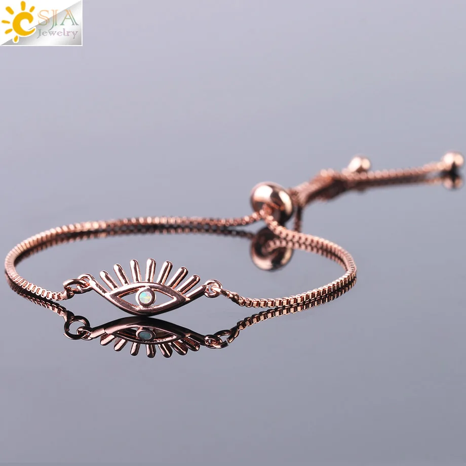 Женский браслет CSJA Fire Opal Evil Eye браслет-амулет золотой серебряный цвет ручная