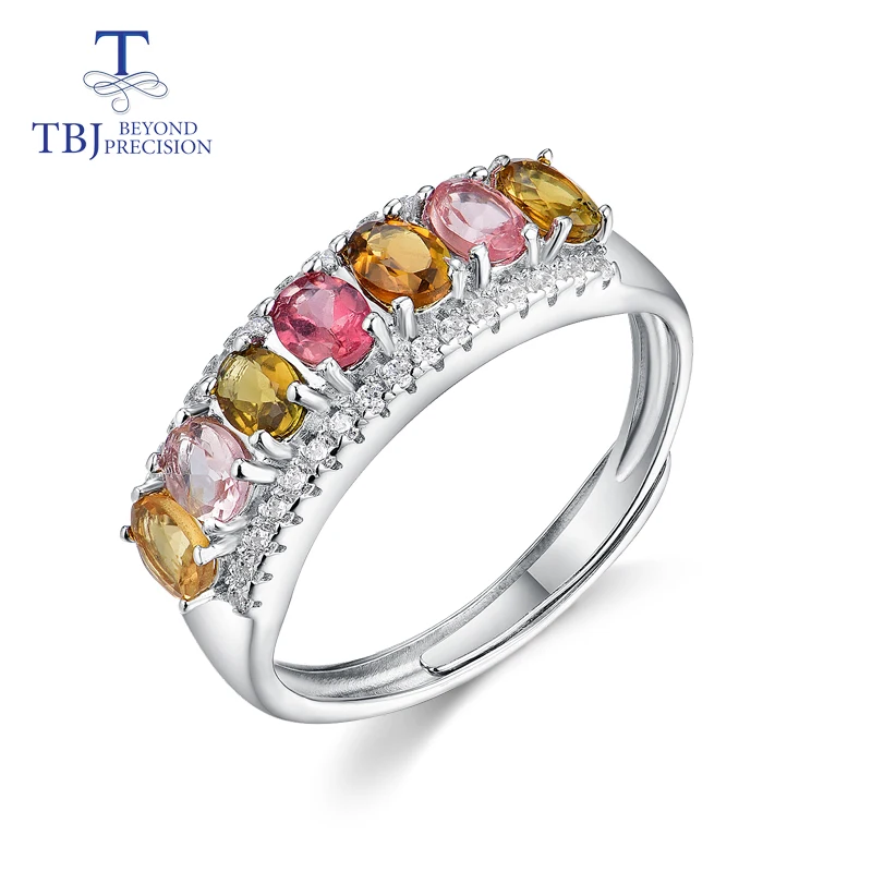 

TBJ,natural gemstone fancy color tourmaline Rings elegant classic design 925 sterling silver jewelry for women with jewelry box