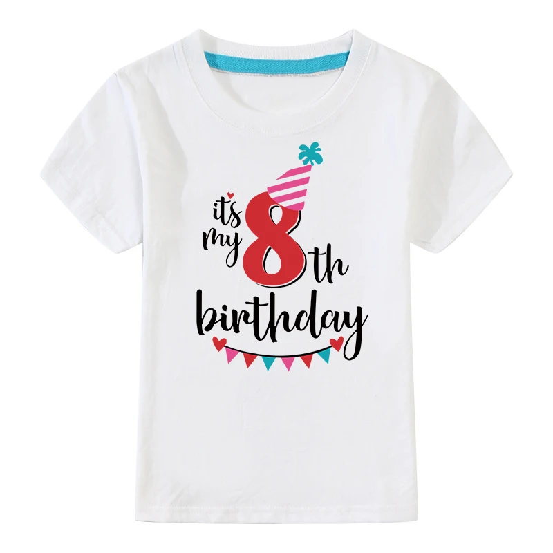 Birthday Tshirts Girl Short Sleeve Girls 3rd Kids Birthday Shirts O-Neck Fashion Children Tees Shirt For 2 3 4 5 6 7 8 9 10 Year - Цвет: White-08