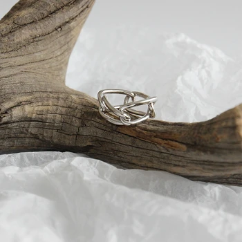 

LouLeur 925 sterling silver simple chain square buckle rings silver creative Industrial wind rings for women festival jewelry