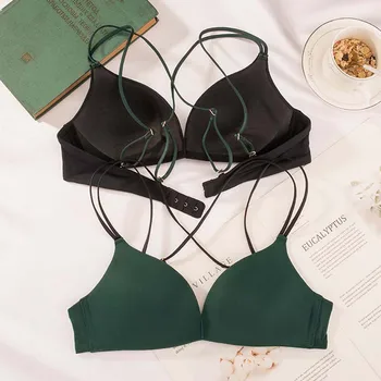 

Roseheart Green Women Fashion Straps Sexy Lingerie Set Wireless Cotton Panties Underwear One-Piece Bra Sets A B Lingerie