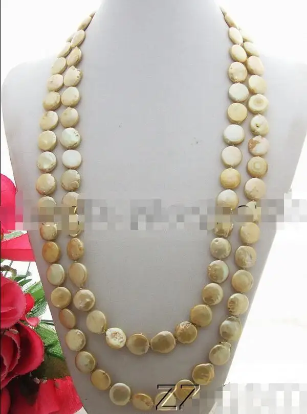 

Free Shipping >>N1312298 Beautiful! 50" 15MM champagne Pearl Coin Necklace
