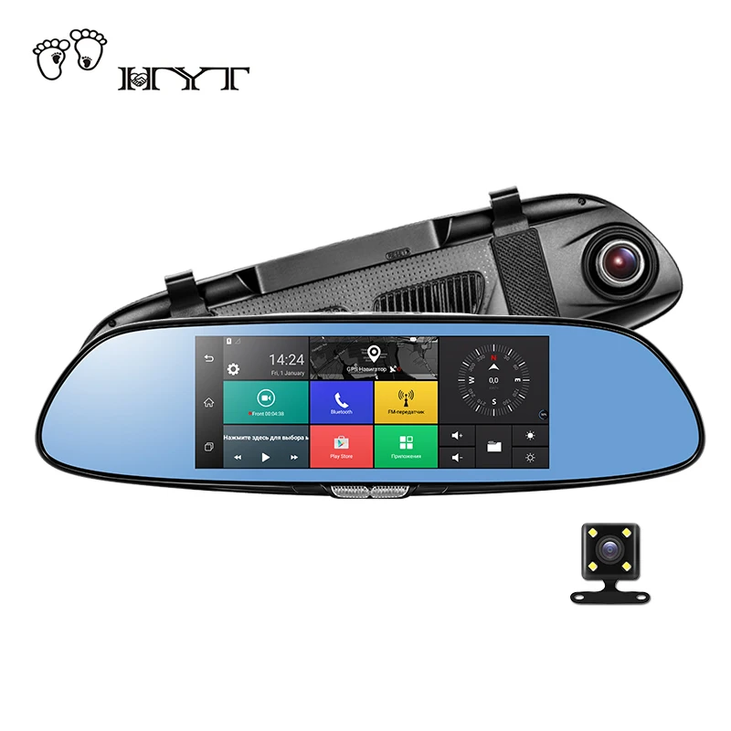 HYT 7 3G font b Car b font Dvr Mirror Rearview Camera Dual Lens Android 5
