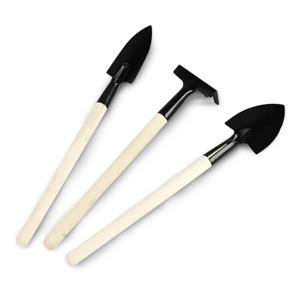 

New 3pcs mini gardening potted plant loosen soil tool set wooden handle mini shovel rake spade
