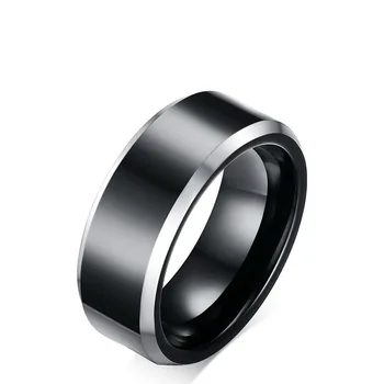 

8mm black tungsten steel men's ring fashion polished tail ring J245