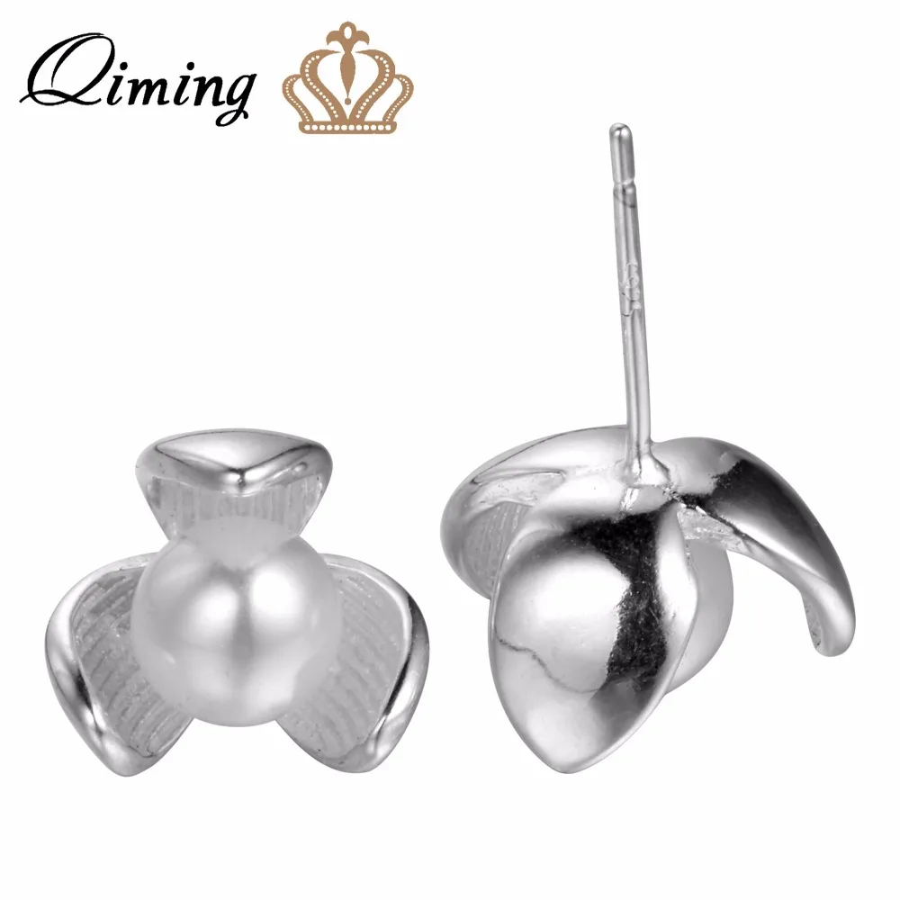 

QIMING 925 Sterling Silver Wedding Jewelry Flower Pearl Earrings for Women Bride Lover Gift Pure Floral Stud Earrings