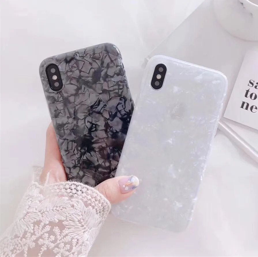 Фольга Bling блестка Телефонные Чехлы для iPhone 6 S 7 8 плюс Чехол белый раковину В виде